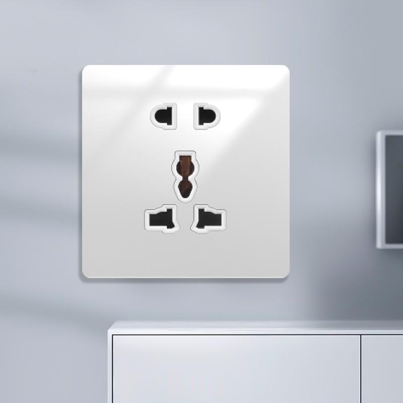 Huihuang Grå Herdet Glass Speil 1-Gangs 5-Hulls Bryter Stikkontakt Panel 86-Type Vegginnfelt.