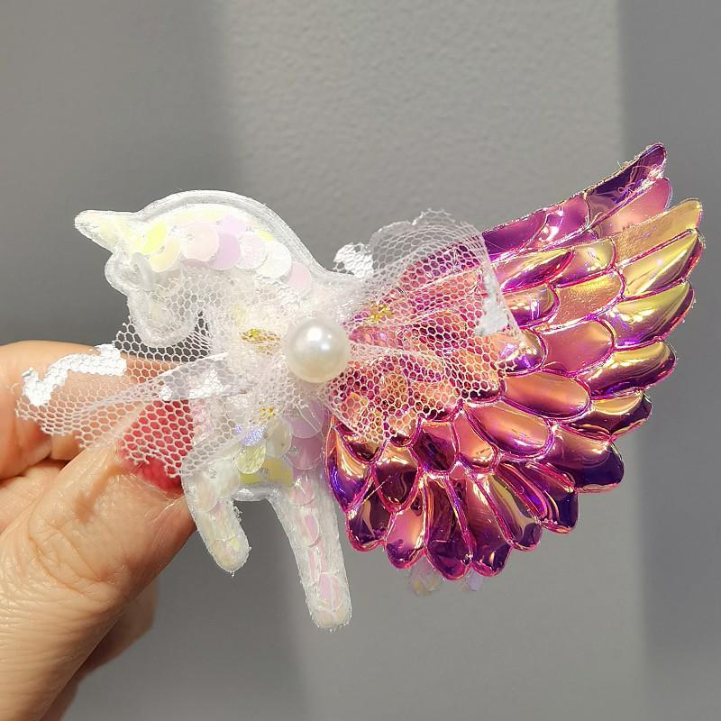 Clip para el pelo de unicornio con alas de ángel Accesorios para el pelo para niños Clip para el pelo de unicornio Clip lateral Clip para la parte posterior de la cabeza