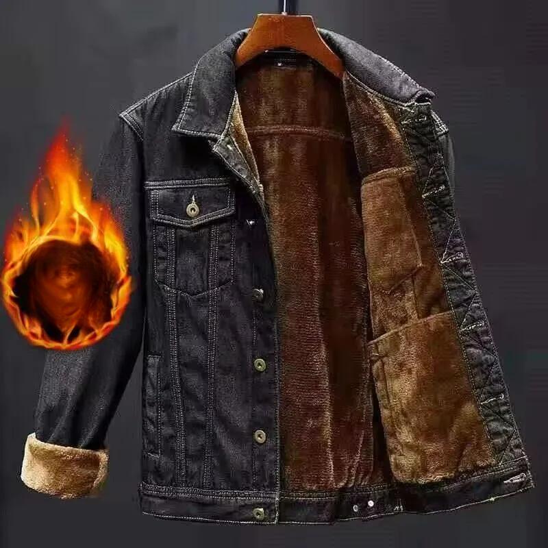 Winter Warm Denim Jacket Men's Tide Brand Loose Casual Jacket Youth Fashion Simple Plus Velvet High-end Jacket