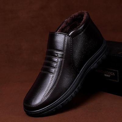 Men's Non-Slip Waterproof Snow Boots - Warm Velvet-Lined Leather & Cotton Shoes for Middle-Aged Fathers