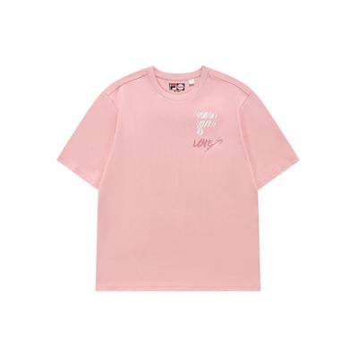 Fila Fusion Ins Styl Barevné Logo s Písmeny Sportovní Ležérní Kulatý Výstřih Krátký Rukáv Snížená Ramena Tričko Unisex Vrchní Díly Růžová T11U216103F-PK