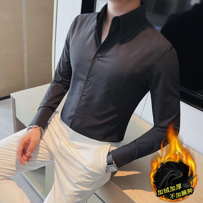 Cămașă de Afaceri Slim Fit pentru Bărbați, cu Mânecă Lungă, Stil Coreean Nou, cu Guler Mare în Stil Britanic