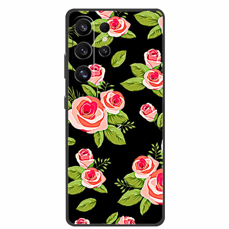 For Samsung Galaxy S26 Ultra Case Cute Floral Black Luxury Soft Silicone Back Cover For Samsung S26 Ultra Cases GalaxyS26 Ultra