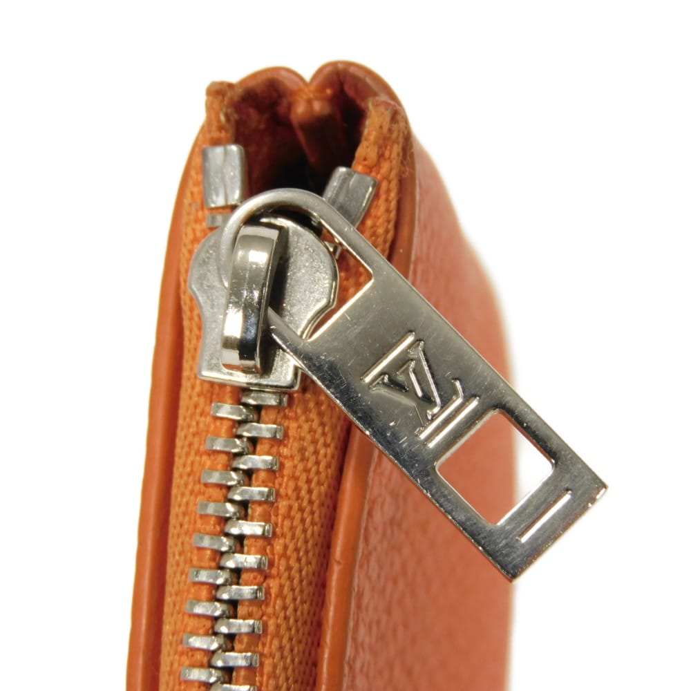 Used LV logo calfskin key ring with aerogram pattern, Volcano Orange, 12564 card key holder pochette cle M81032 7943