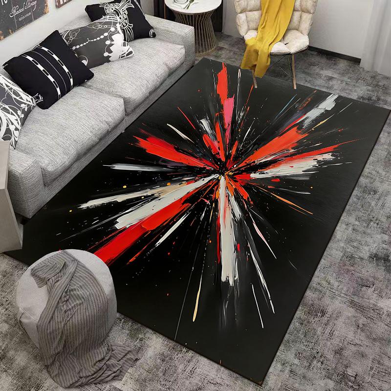 Abstract Explosion Pattern Area Rug with Vibrant Red and Black Design Suitable for use as an anti-slip for living room bedroom sofas