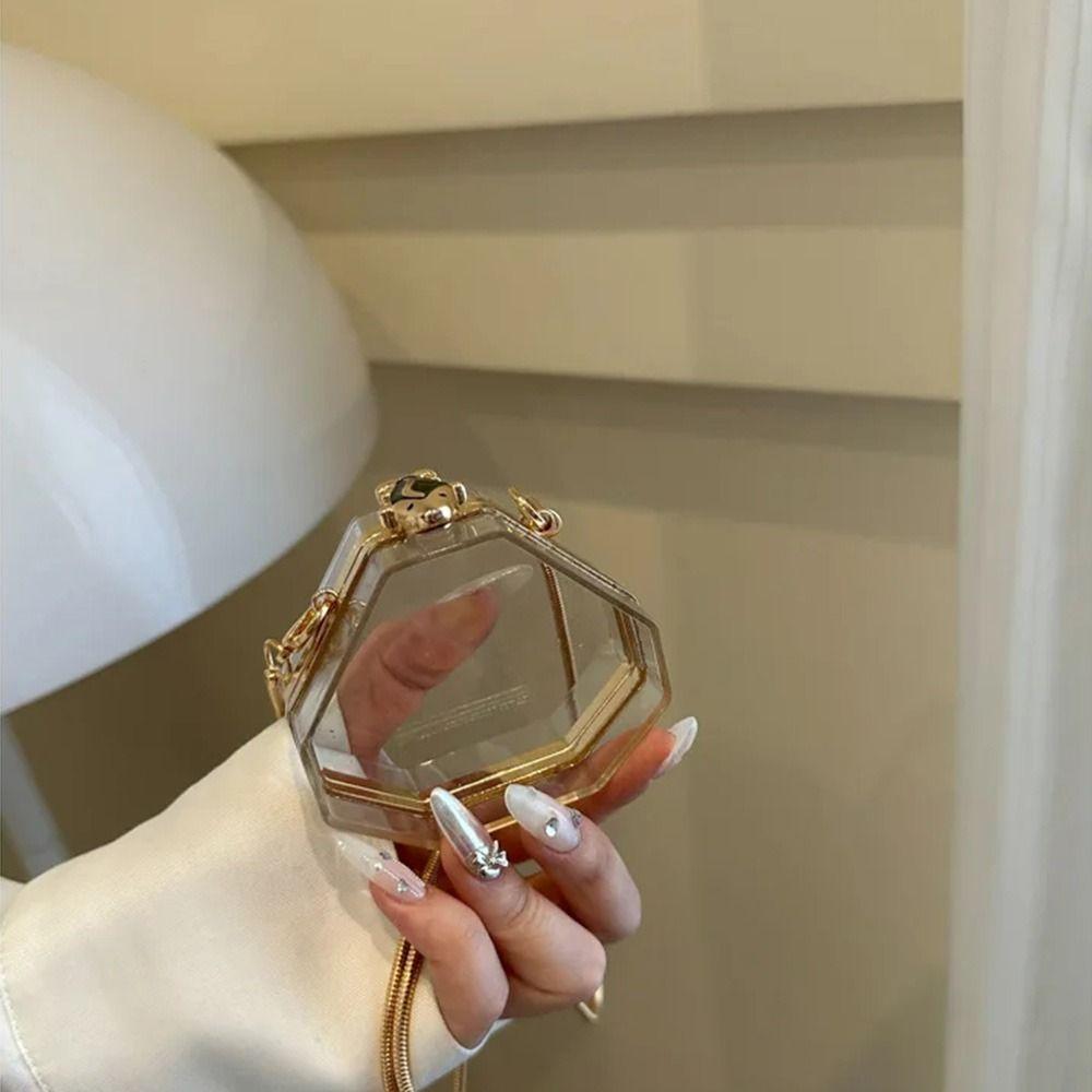 Creative Clear Acrylic Chain Bag with Chain Strap Small Clutch Purse  Cosmetic