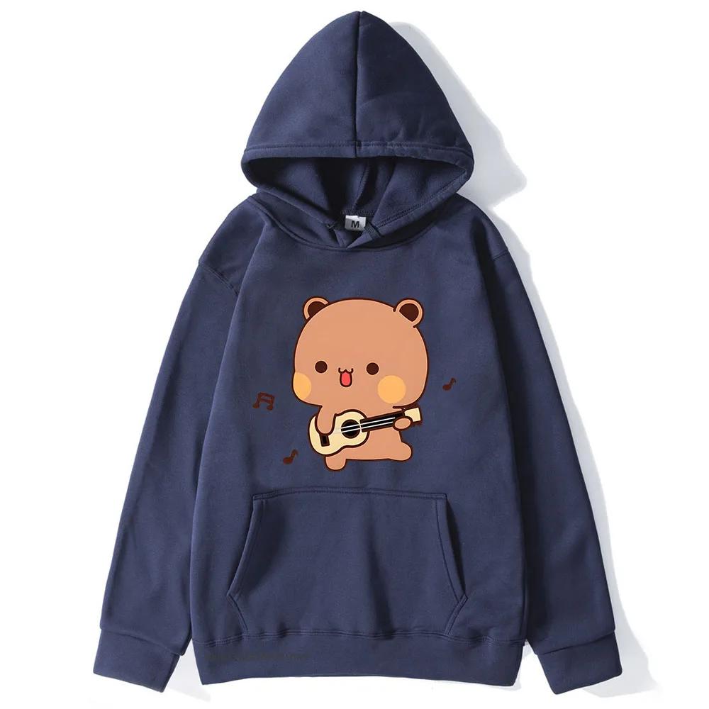 Cute Pretty BuBu Panda in Flowery Head Piece Hoodie DuDu Bear Dancing and Playing with A Guitar Sweatshirt Women Tops
