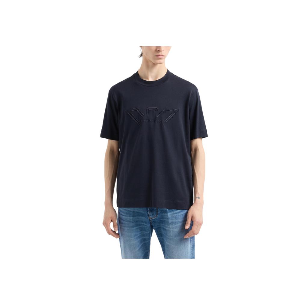 Emporio Armani Buchstabenstickerei Print Rundhals Kurzarm T-Shirt Herren Oberteile Marineblau 6D1TQ7-1JOCZ-0988