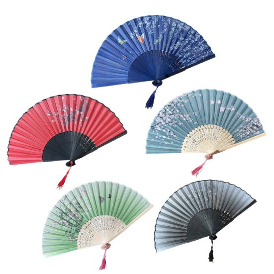 Bamboo Folding Fan Dance Lightweight Hand Fan with Hollow Carving Bamboo Tassel Cooling Wedding Favor