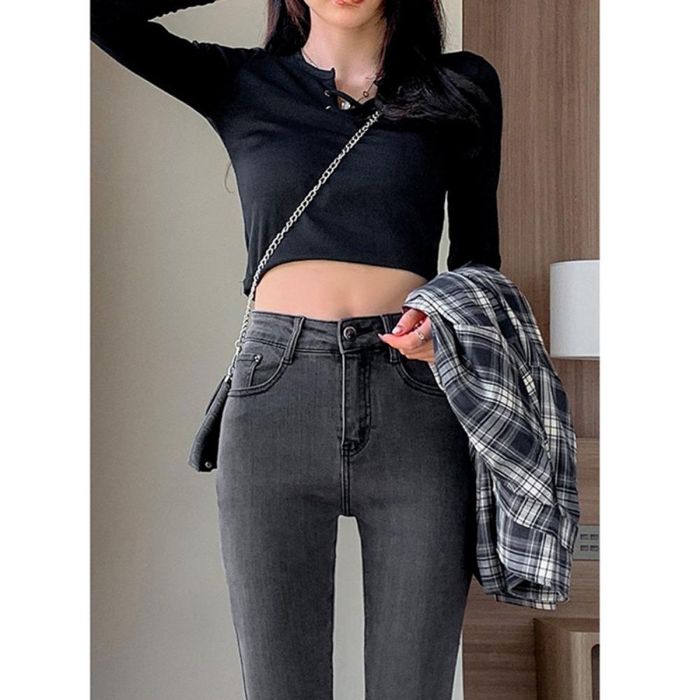 

Корейские джинсы с высокой посадкой для женской весенне-осенней новой моды, тонкие, облегающие, эластичные джинсы-дудочки тренд ins 32