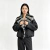 New Rex Rabbit fur collar short down jacket women's white goose down filled horn buckle design light luxury coat