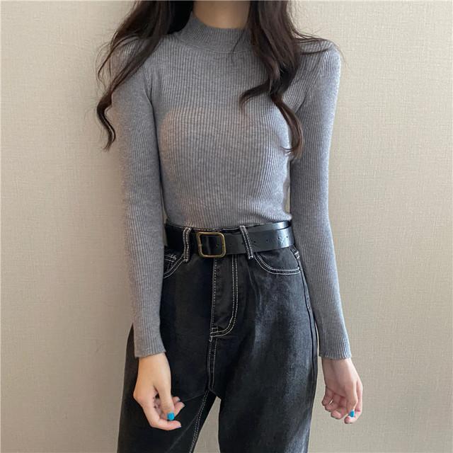 Women Knitted Half Turtleneck Full Sleeve Basic Sweaters Pullovers Female Soft Sweater Top for Female Autumn Winter