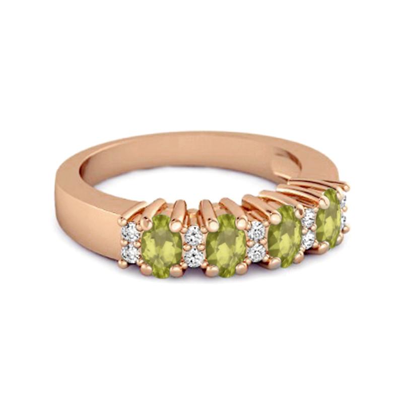 Peridot Oval Half Eternity Ring - Sterling Silver Rose Gold Vermeil
