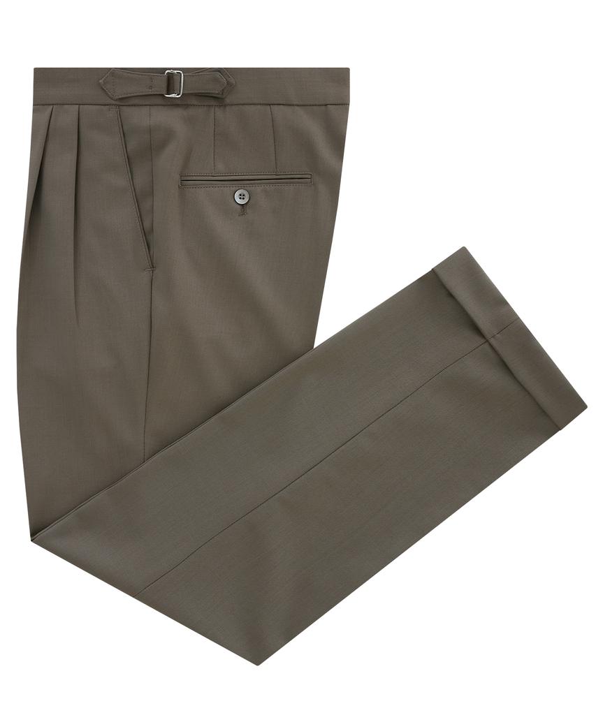 BELLIEF Wool Soft Two Tuck Adjust Pants (Khaki)