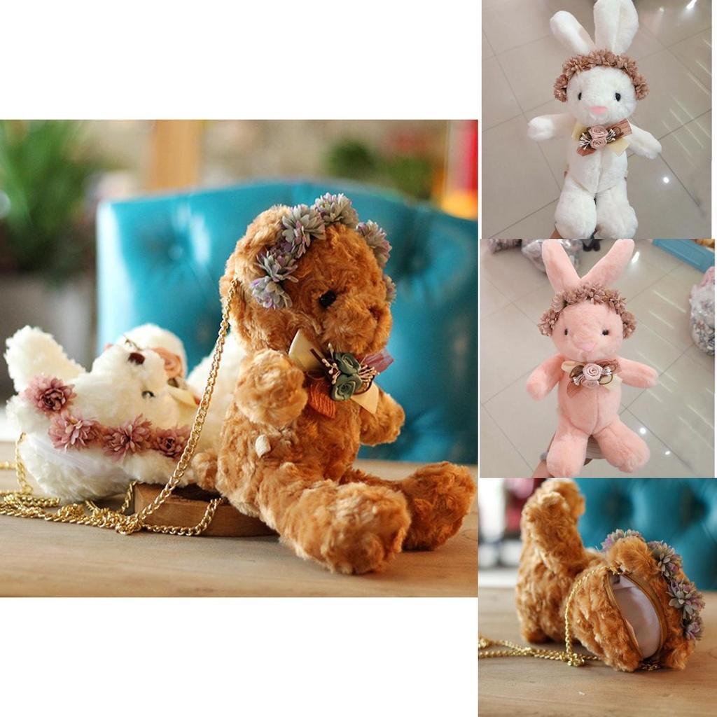 Bolsa de Ombro Fofa de Animal de Pelúcia 3D para Mulheres e Meninas