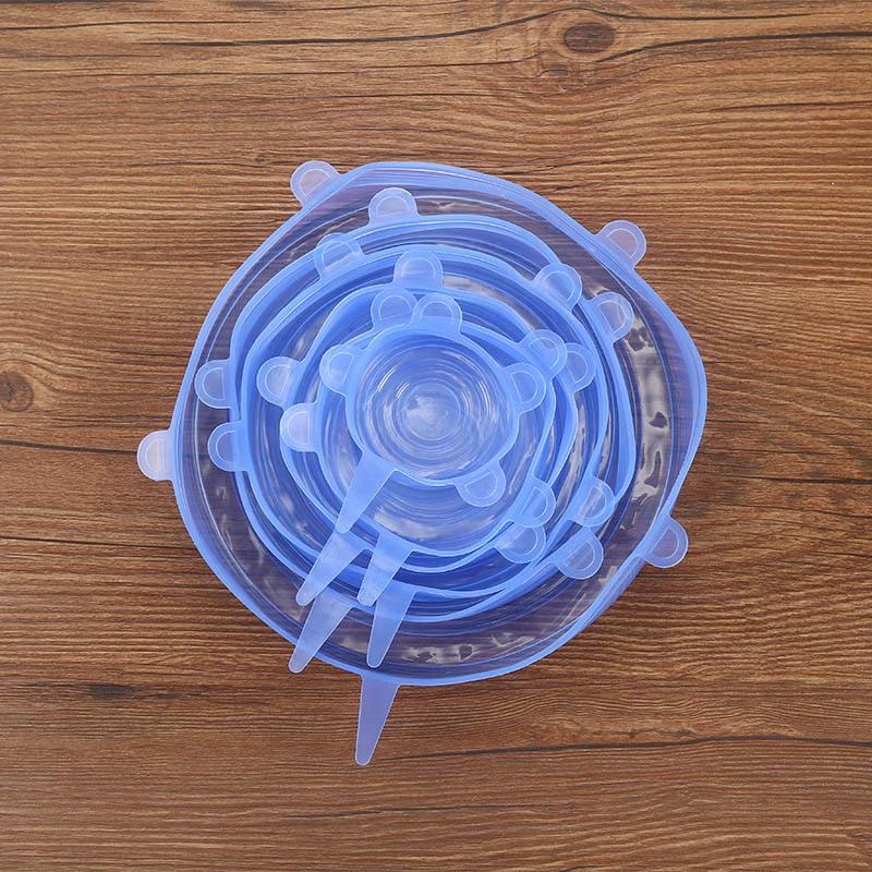 6PCS Silicone Fresh-keeping Cover Reusable Stretch Canning Lids Refrigerator Microwave Airtight Plastic Wrap Kitchen Accessories