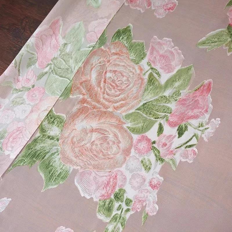 

100x145см Китайский Обнаженный Пион Жаккардовая Прорезная Ткань Прозрачная Драпировка Современное Платье Блузка Дизайнерский Текстиль Материал для Одежды 1Yard розовый
