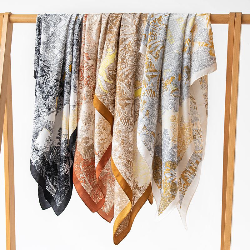 90cm Large Square Scarf Silk With High-end Feel Imitation Women's Summer Thin Versatile Sun Protection Shawl Women