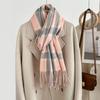 Women's Winter Plaid Imitation Cashmere Tassel Scarf, Thickened Korean Style Neck Warmer
