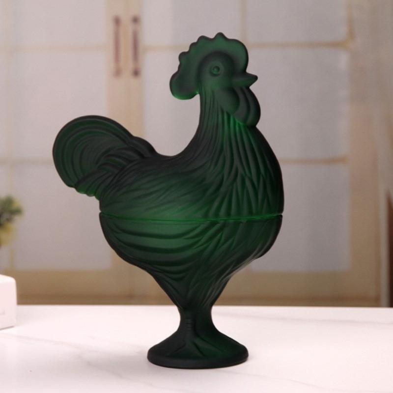 Glass Rooster Sculpture Candy Jar Dish With Lid Multifunctional Covered Bowl Dessert Plate Easter Farmhouse Decors Gift