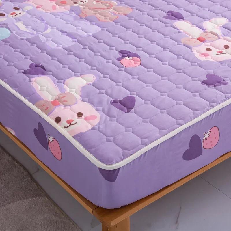 Thick Quilted Mattress Cover, Stitched Bed Linen, Printed Bedding, Large Non-Slip Bed Sheet, Dust Cover Without Pillowcase