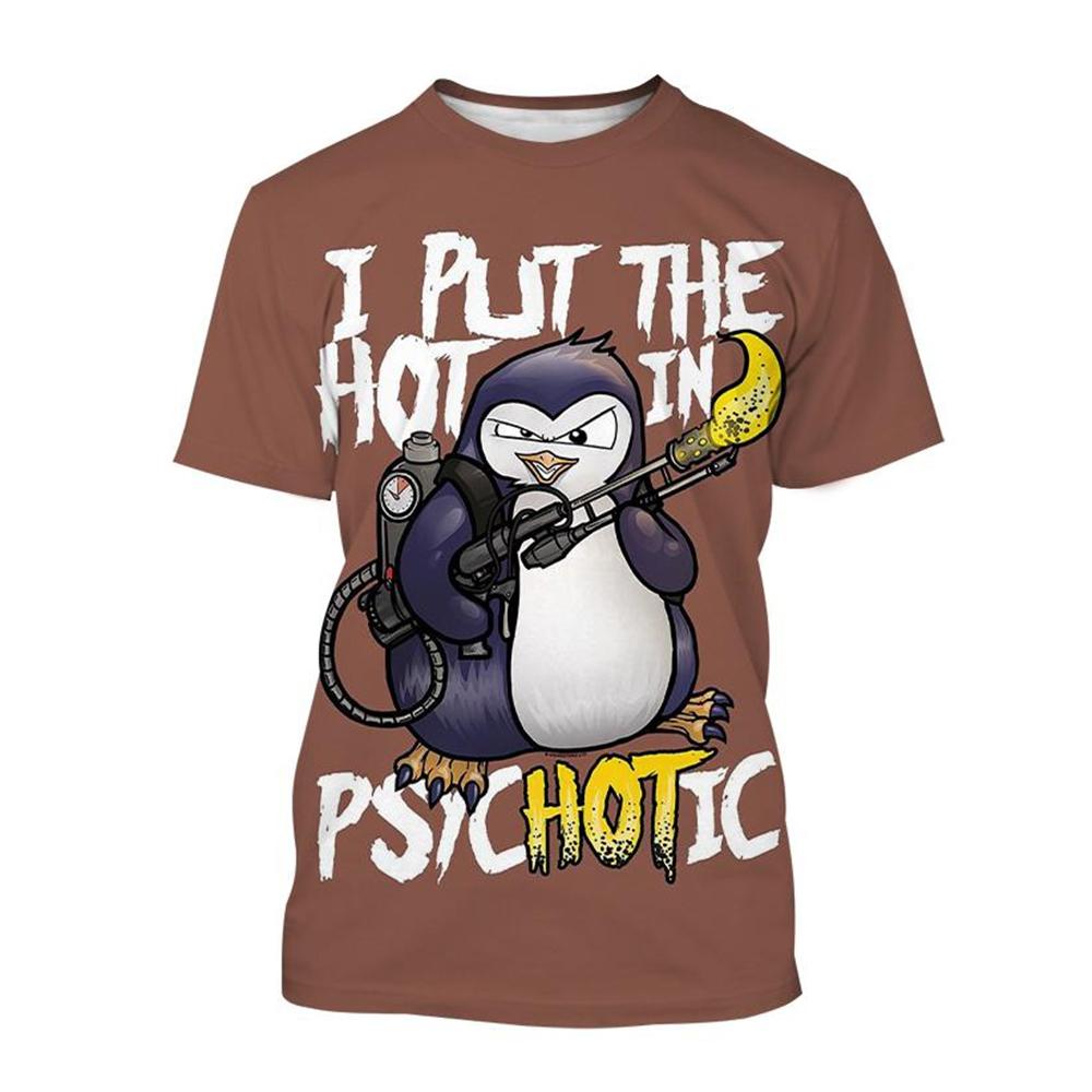 Heißer Verkauf neues Psycho Pinguin 3D gedrucktes T-Shirt lustiges Tier Kurzarm Sommer Mode verrückter Pinguin neutrales Kinder Freizeit Oberteil