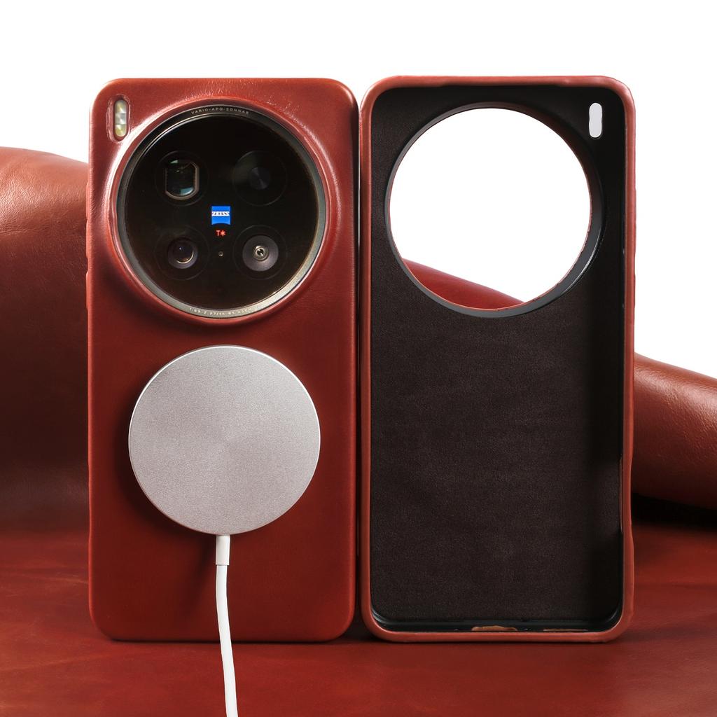 Para Capa Magsafe Para Vivo X200 Ultra X300 X100 X80 X90 Capa de Couro Genuíno de Couro Bovino com Cera de Óleo de Grão Integral Capas Magnéticas