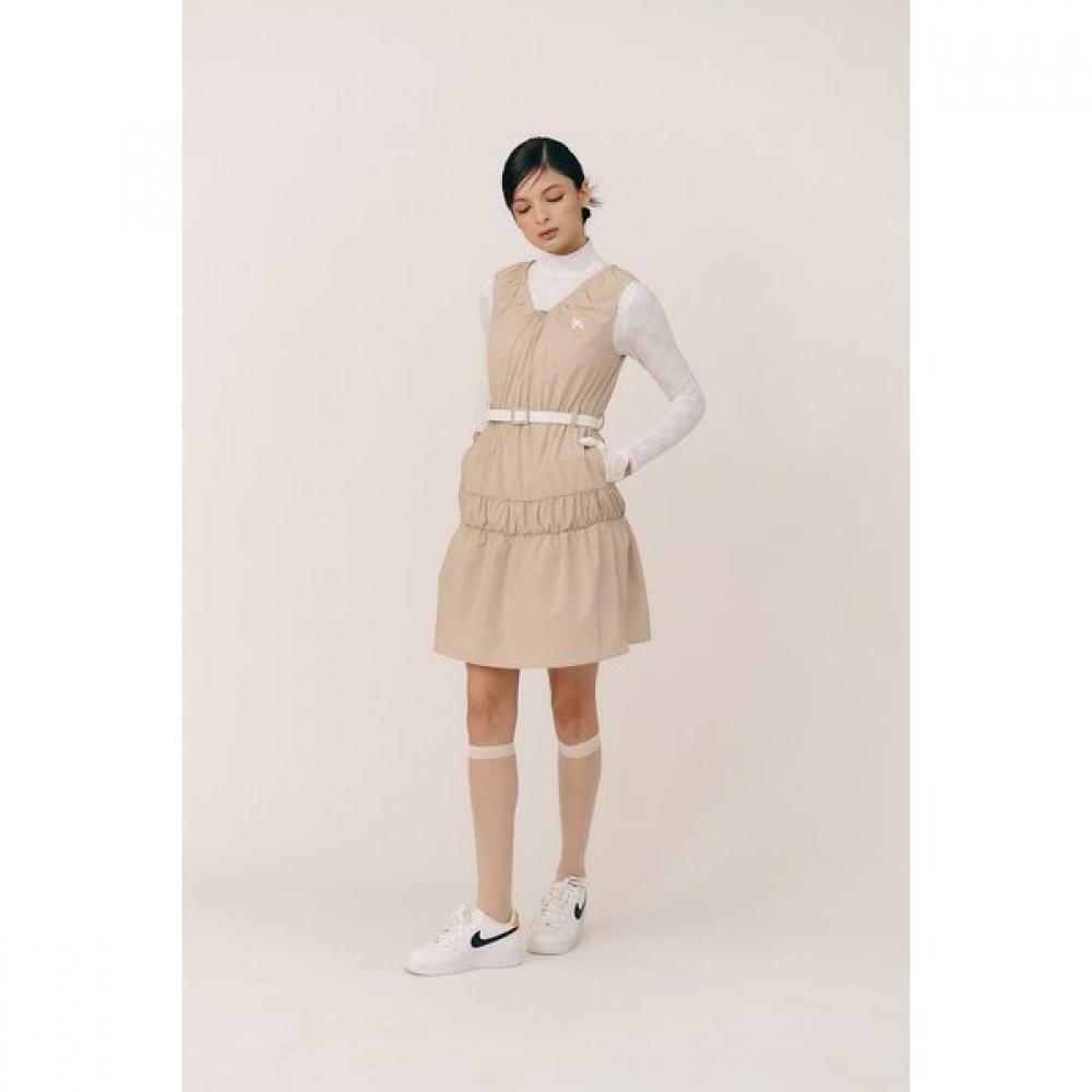 Bermudagrass Windbreaker Shirred Dress Beige S