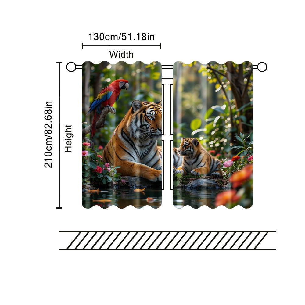Set Of 2 Filtering Curtains Excluding Rods Non Movable Without Batteries Tropical Tiger Use Bedrooms Living Rooms Curtain For Area Made Polyester