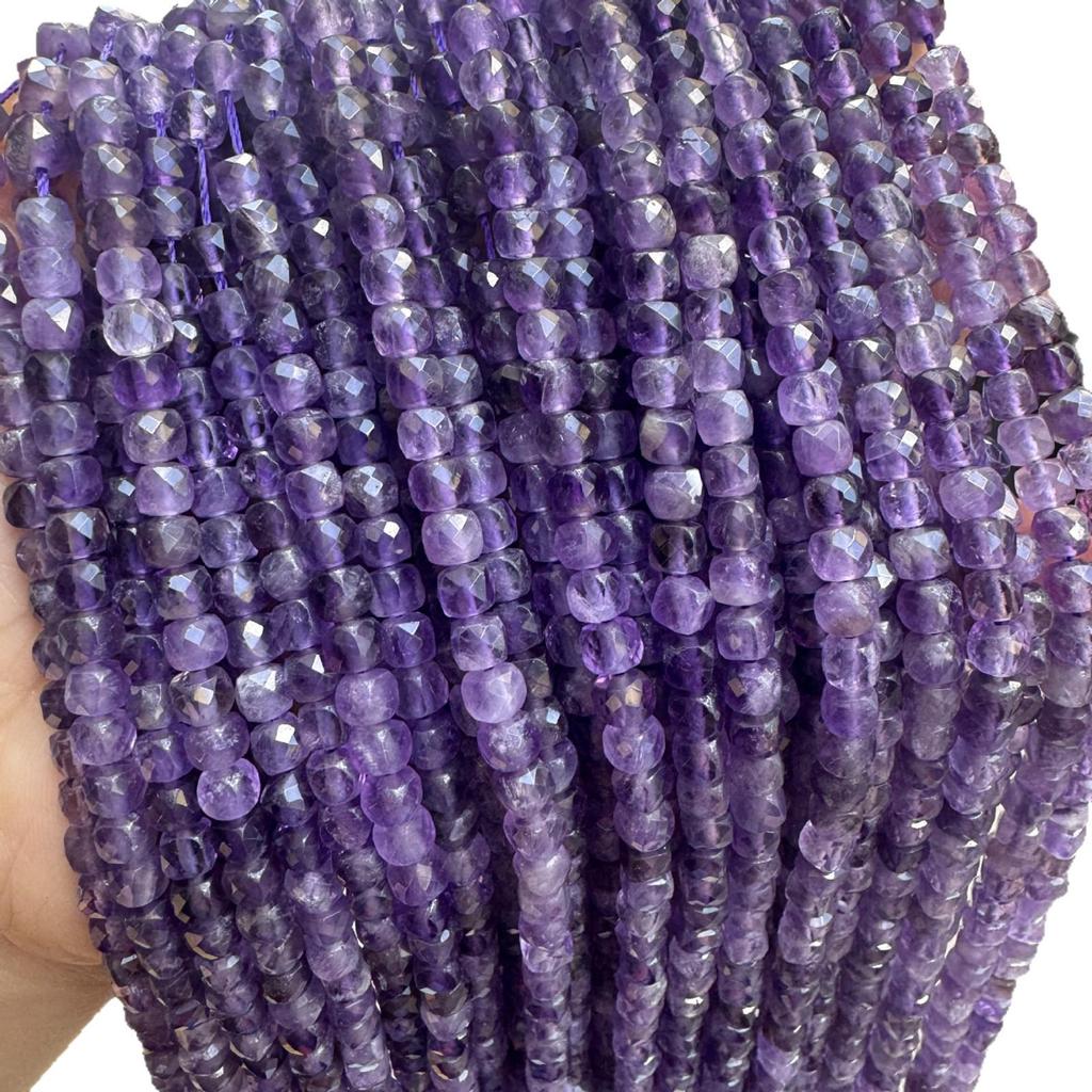 Faceted Amethyst Cube Loose Beads for DIY Jewelry Making