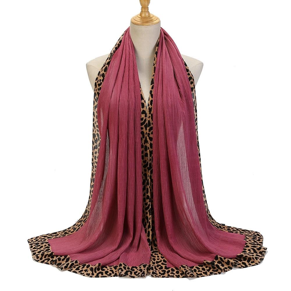 Malaysia Dubai Leopard Embellished Wrinkled Sarf for Women Veil Scarves