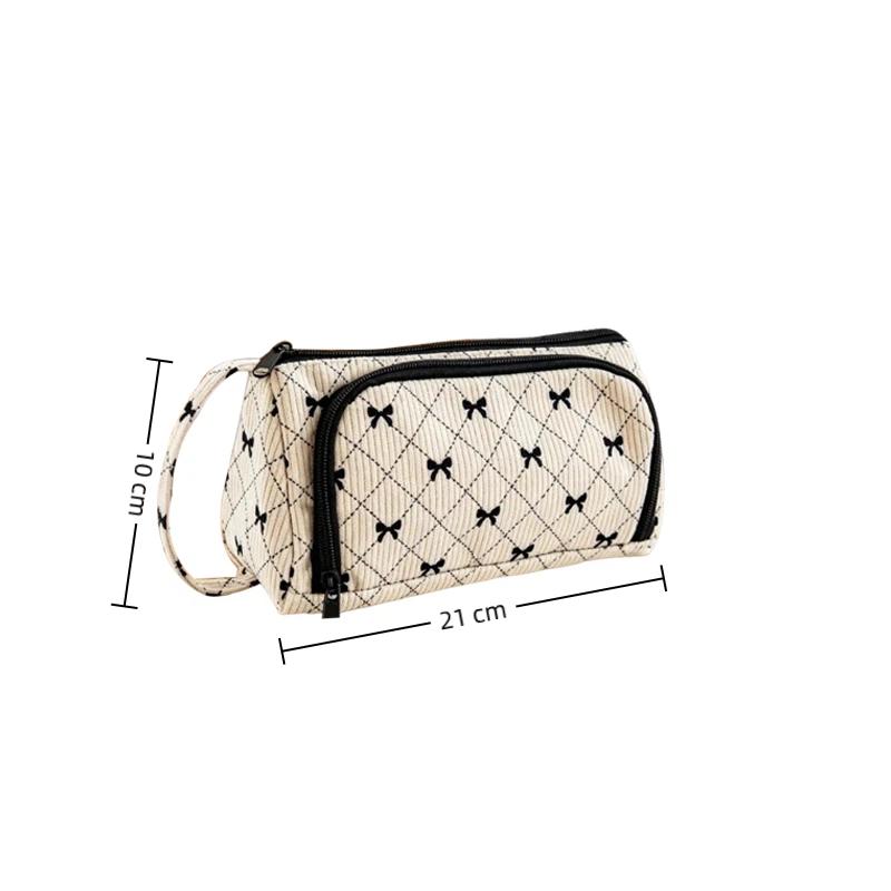 Large Capacity Pencil Case Multi Compartment Cute Bow Pen Bag Flower Zipper Kawaii Stationery Pouch For School Office