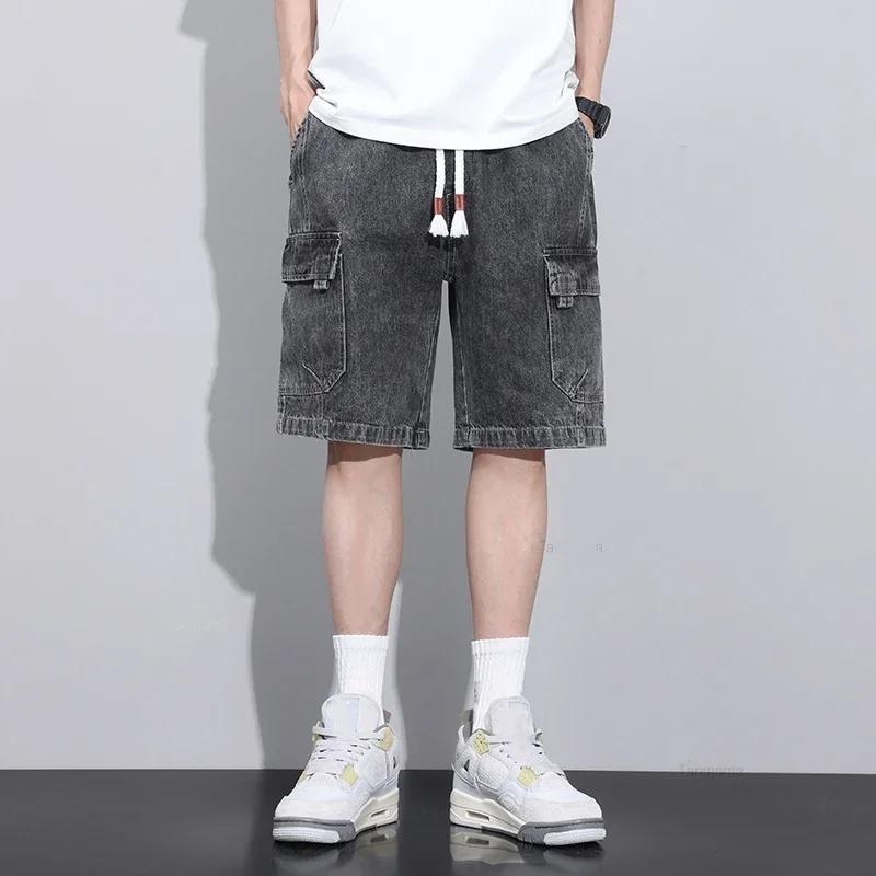 Летние тонкие джинсовые шорты Tooling, мужские свободные повседневные брюки с пятью точками в стиле американского ретро S черный серый