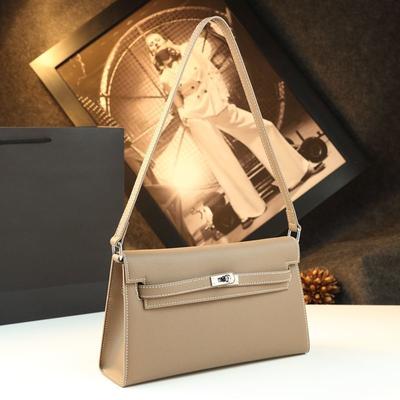 French Underarm Bag Leather Kelly Bag Temperament High-End Commuting Light Luxury Oblique Span Women'S Bag Atmosphere