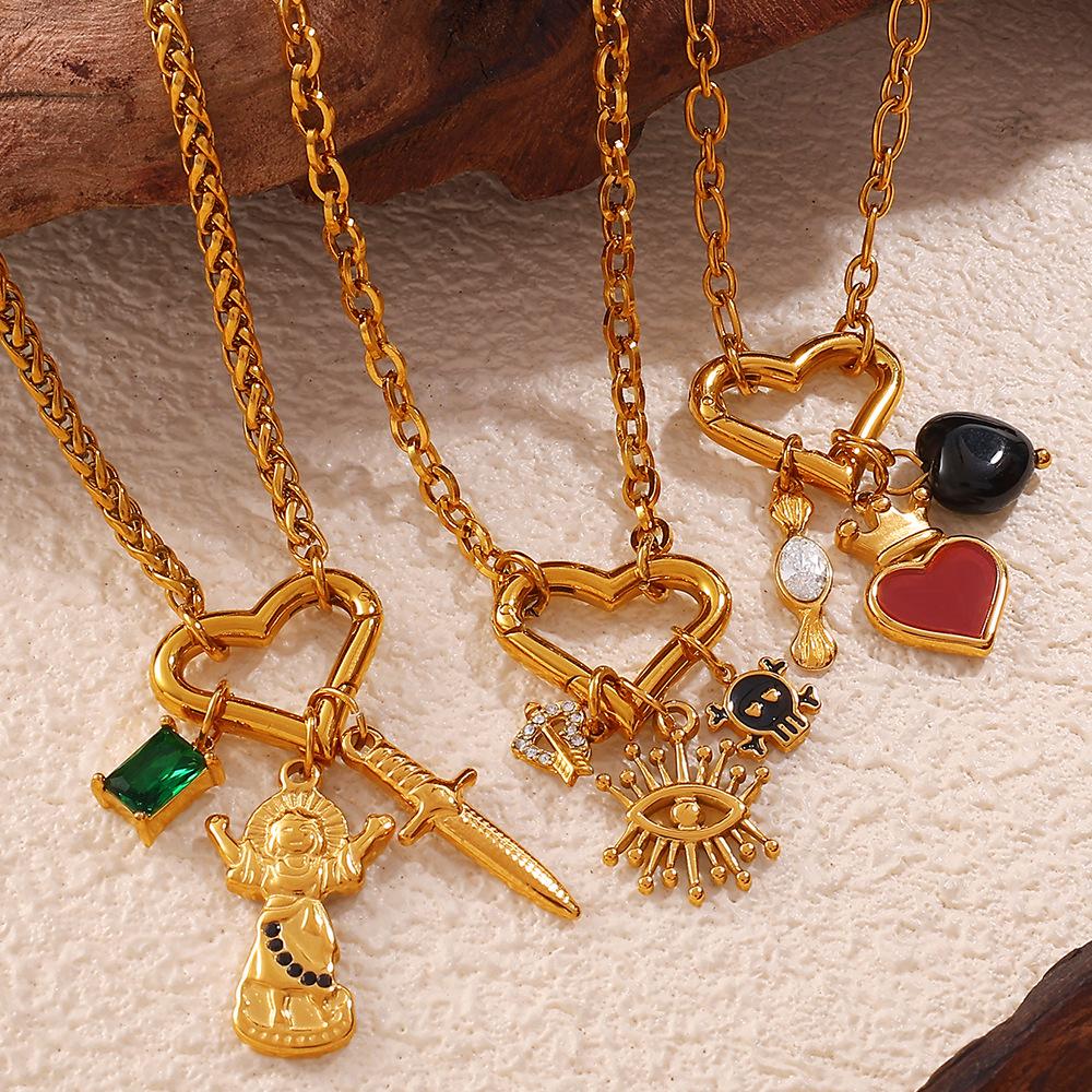 Stainless steel multi-element pendant DIY necklace heart-shaped pendant gold-plated oil drop pendant necklace