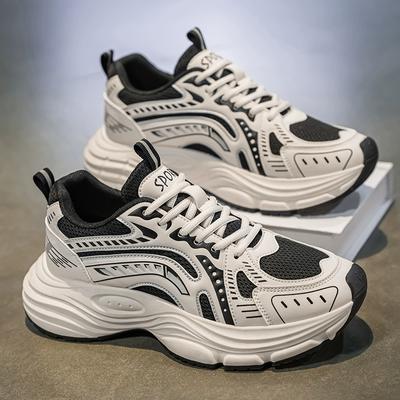 Men's Spring Breathable Mesh Running Sports Shoes Versatile Dad Shoes Thick Sole