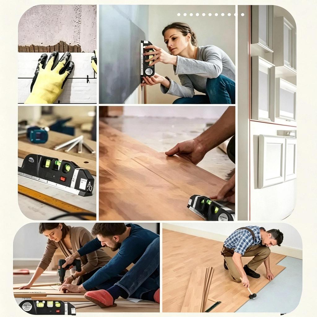 Laser Level Tool with Bubble Level & Ruler, Cross-Line Laser Level for Home Improvement, DIY, Tiling, Hanging & Measuring