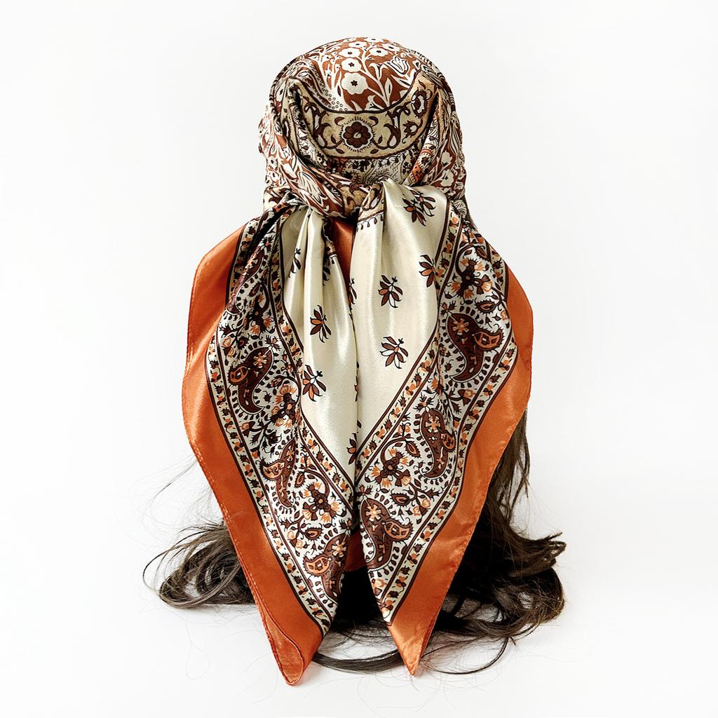 90cm Satin Scarf with Paisley Print - Classic Square Scarf/shawl for Women