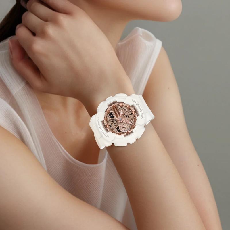 Casio G-SHOCK series 200 meters waterproof, shockproof and antimagnetic, calendar world time, quartz movement, resin strap, Japanese and GMA-S140PG-7A
