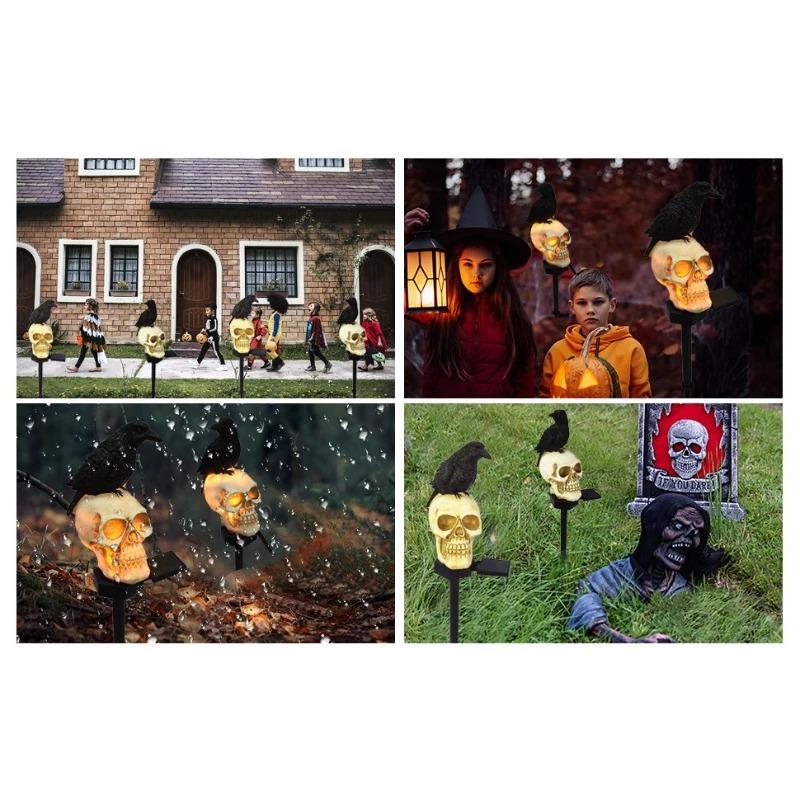 Solar Halloween Skull Stake Lights Decorations  Waterproof Resin Skeleton  Decor for Outside Yard Garden Lawn