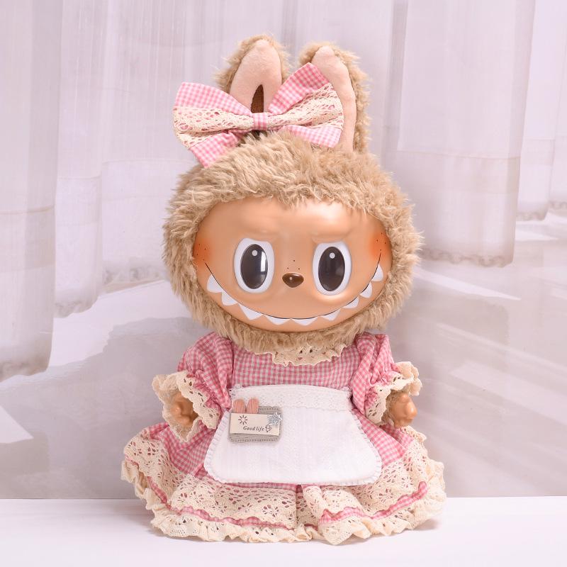 38cm Labubu Plush Doll Casual Outfit Set with Hat (Clothes Only)