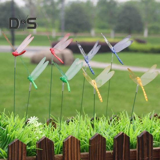 6 Pcs 3D Dragonfly Garden Stakes Waterproof Artificial Dragonflies Decorative Ornaments for Patio Flower Beds Potted Plants