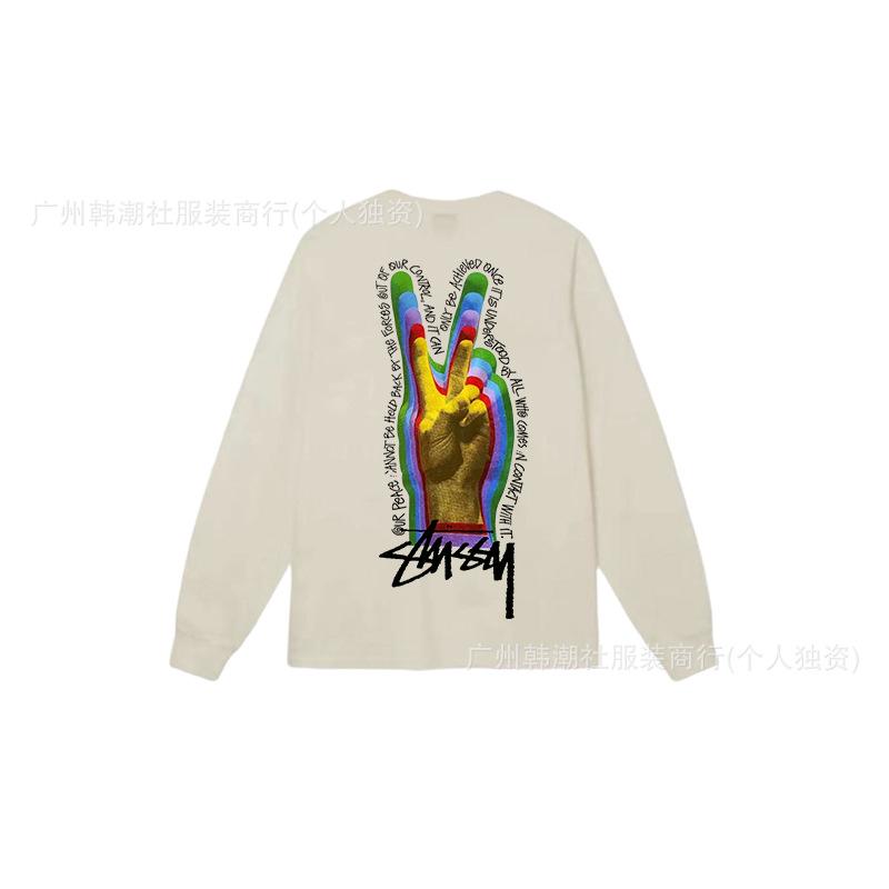 3. Cross-border Stuart long-sleeved printed t-shirt American trendy cylindrical cloth casual loose men and women the same style