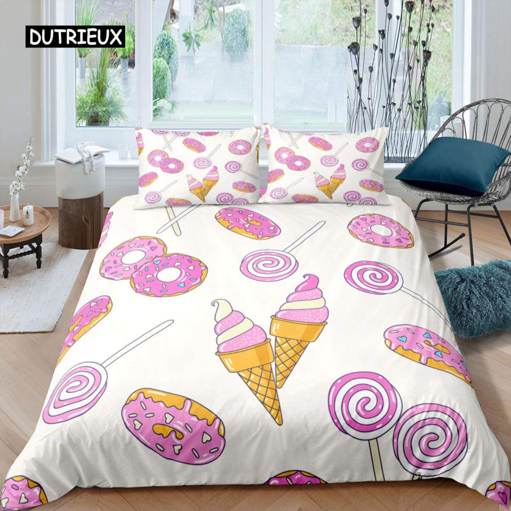 

Пододеяльник с изображением мороженого, красочный мультяшный комплект постельного белья с изображением кекса, вишни, лимона и фруктов, мягкий плед в стиле летних каникул EU single(135x200cm)