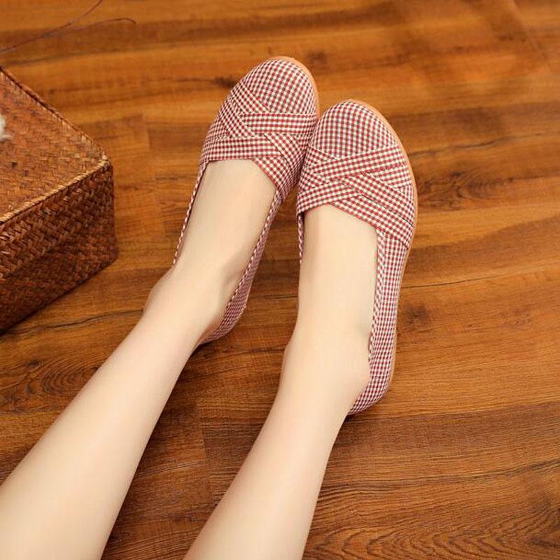2025 Flats Women Shoes Spring Summer Casual Shoes Comfortable chaussure femme Plaid Cloth Loafers Walk Shoes Woman WSH4533