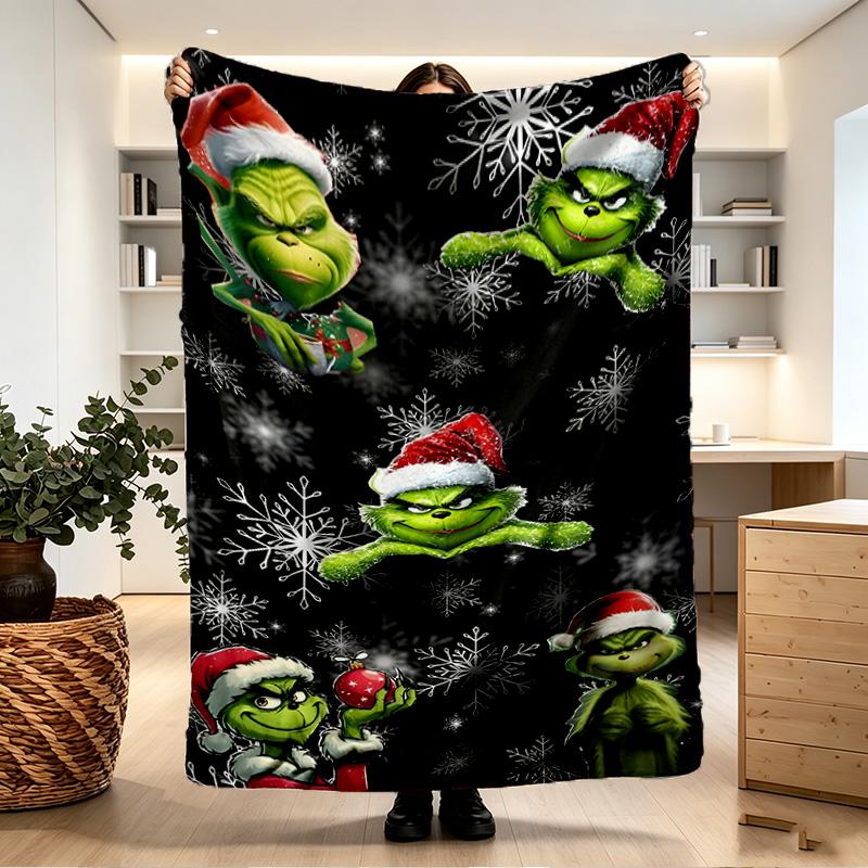 Couverture Imprimée Grinch - Douce & Confortable, pour Chambre à Coucher, Voyage, Canapé, Décoration de Maison - Cadeau d'Anniversaire Noël pour Ami