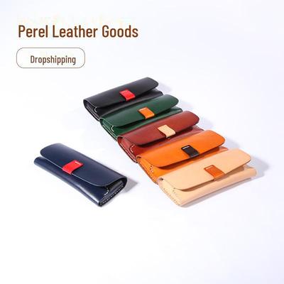 "25 Genuine Leather Glasses Bags - Contrast Color, Magnetic Closure, Vegetable Tanned Cowhide, Ultra-Thin Design"
