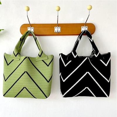 Fashion Stripes Knitted Handbag Trendy Handmade Women Girls Shoulder Bag Reusable Leisure Tote Korean Students Box Lunch Bags