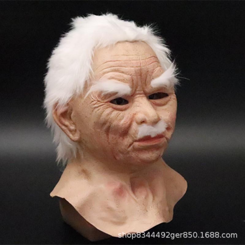 Latex Adult Costume Mask Halloween Party Old Man With White Beard Bald Gray Hair Grandma Young Black Bearded Youth