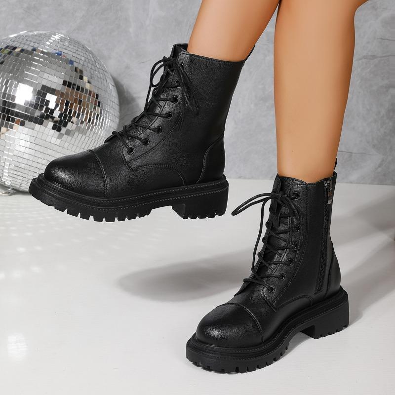 Fashion 2025 High Quality Ladies Shoes Side Zipper Women's Fashion Lace-up Modern Boots Women New Plus Size Best Seller Mid-Calf Boots